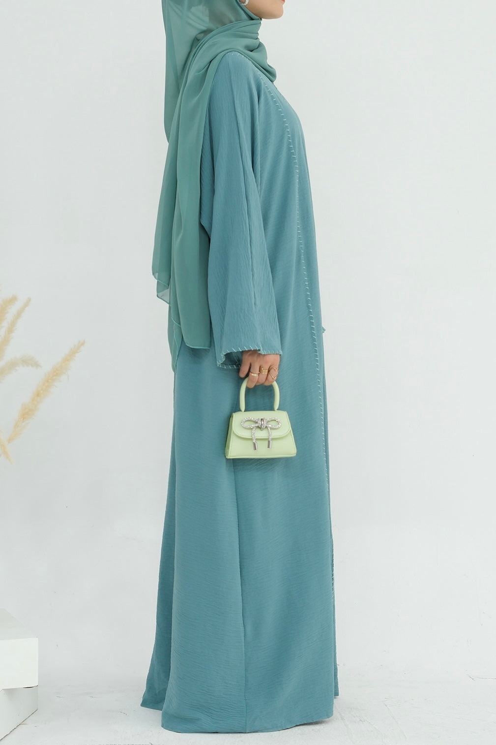 Farah Embroidered Modest Open Abaya 825 - Green