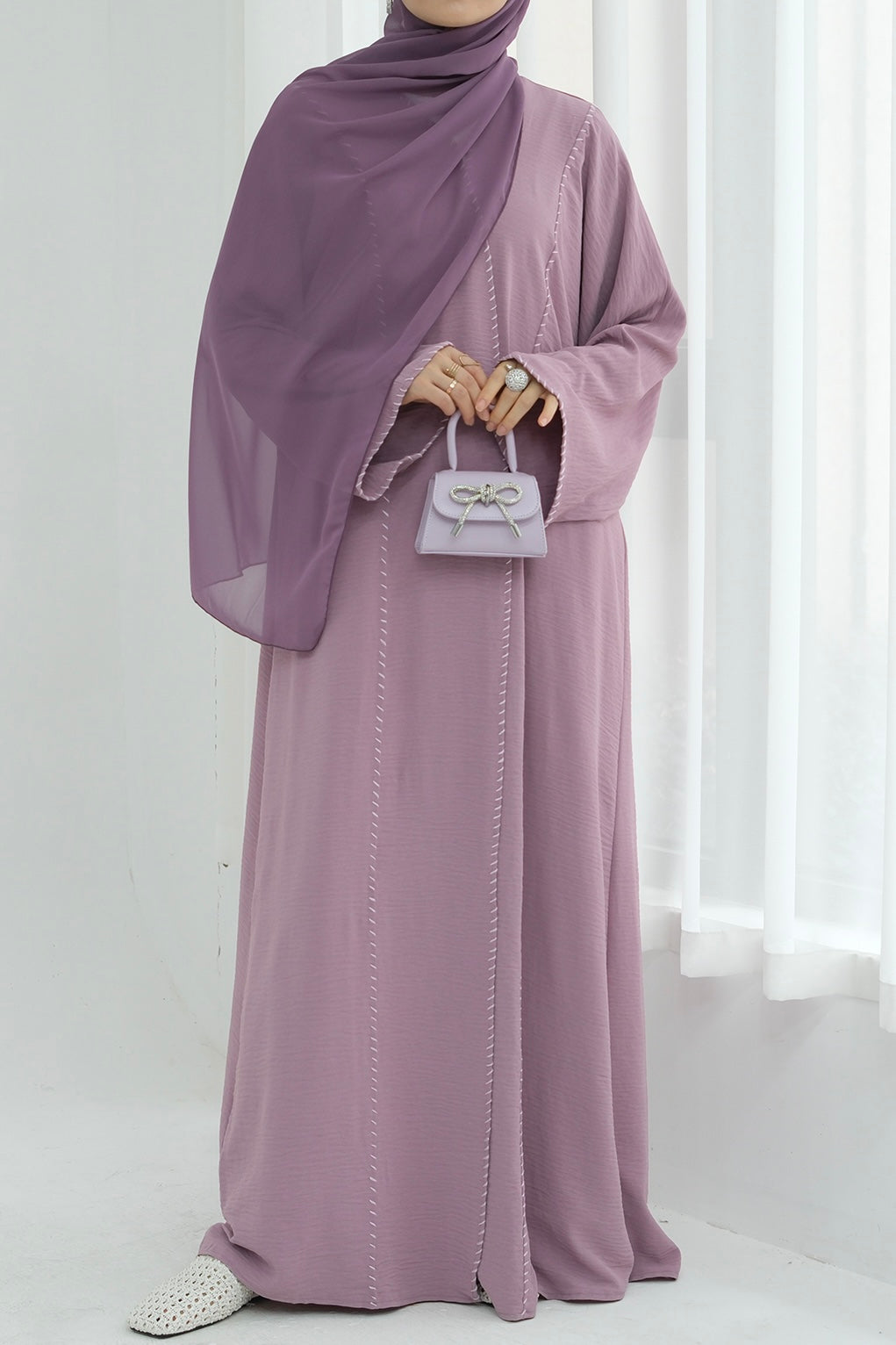 Farah Embroidered Modest Open Abaya 825 - Purple