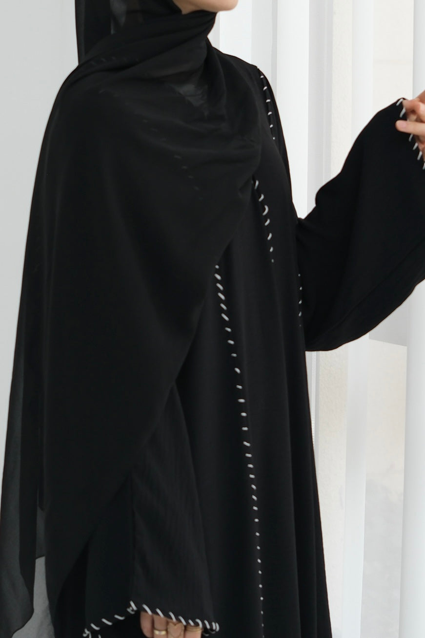 Farah Embroidered Modest Open Abaya 825 - Black