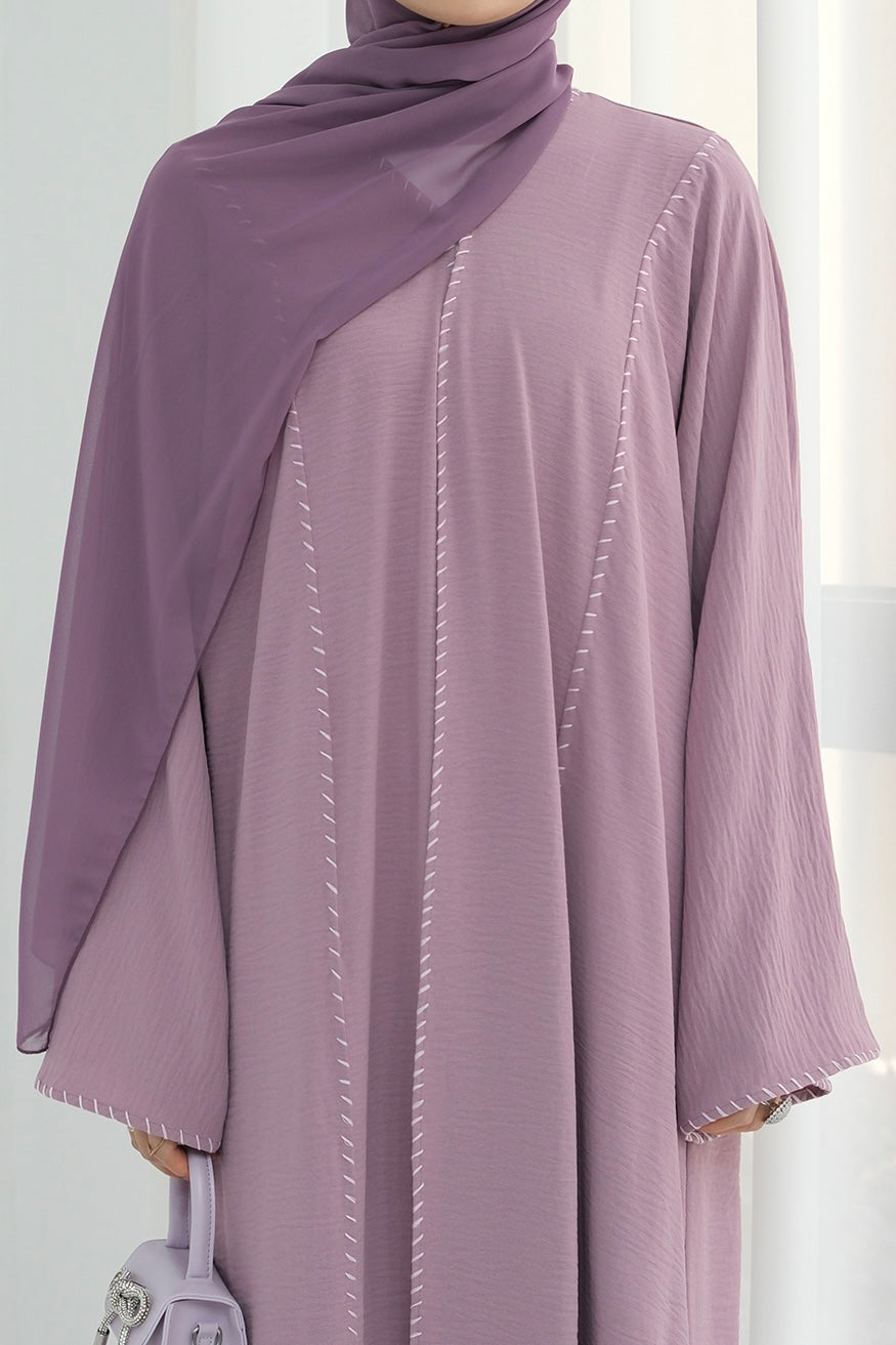 Farah Embroidered Modest Open Abaya 825 - Purple