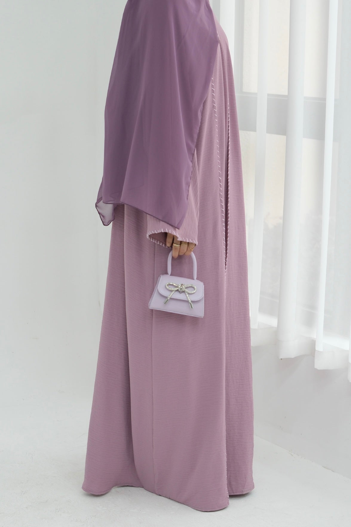 Farah Embroidered Modest Open Abaya 825 - Purple