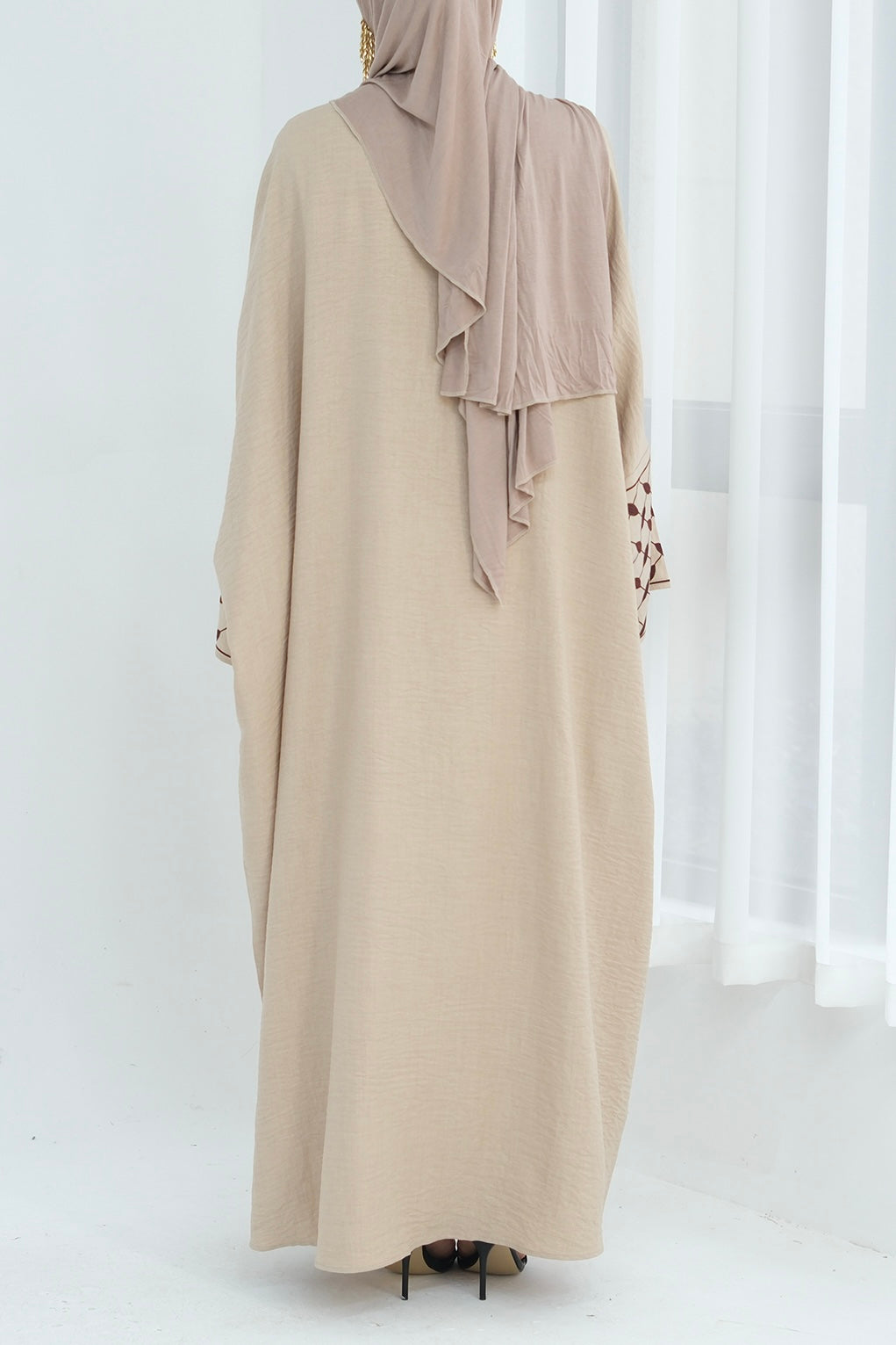 Alice Keffiyeh-Inspired Embroidery Open Abaya 837 -Beige