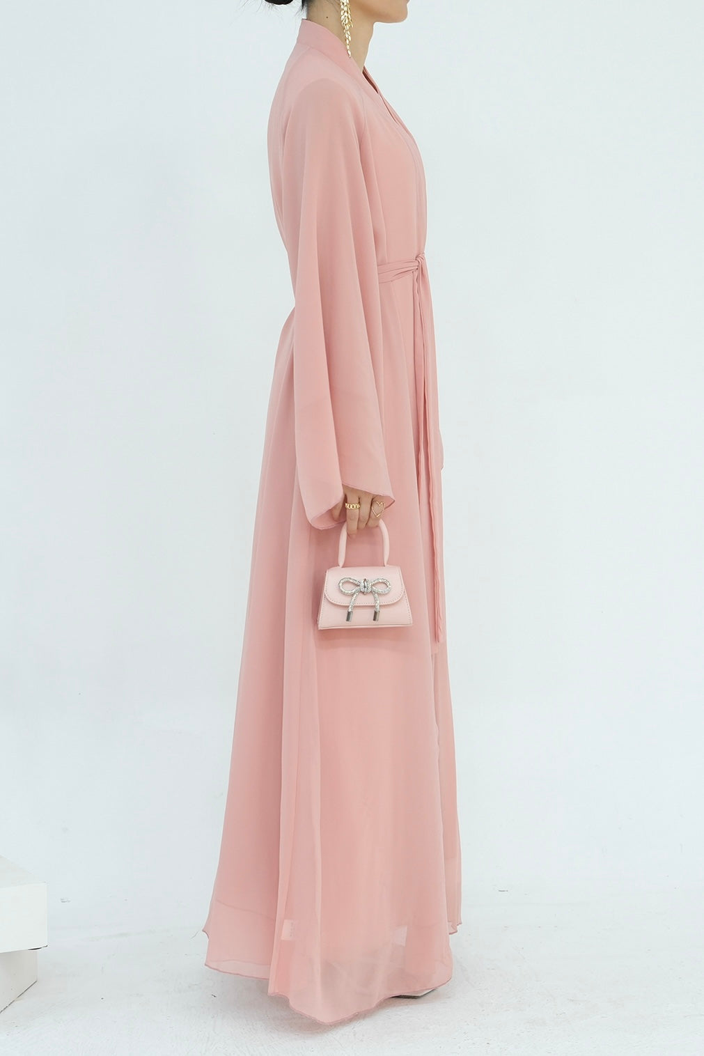 Camille Elegant Shimmering Overlay Open Abaya  839 - Pink