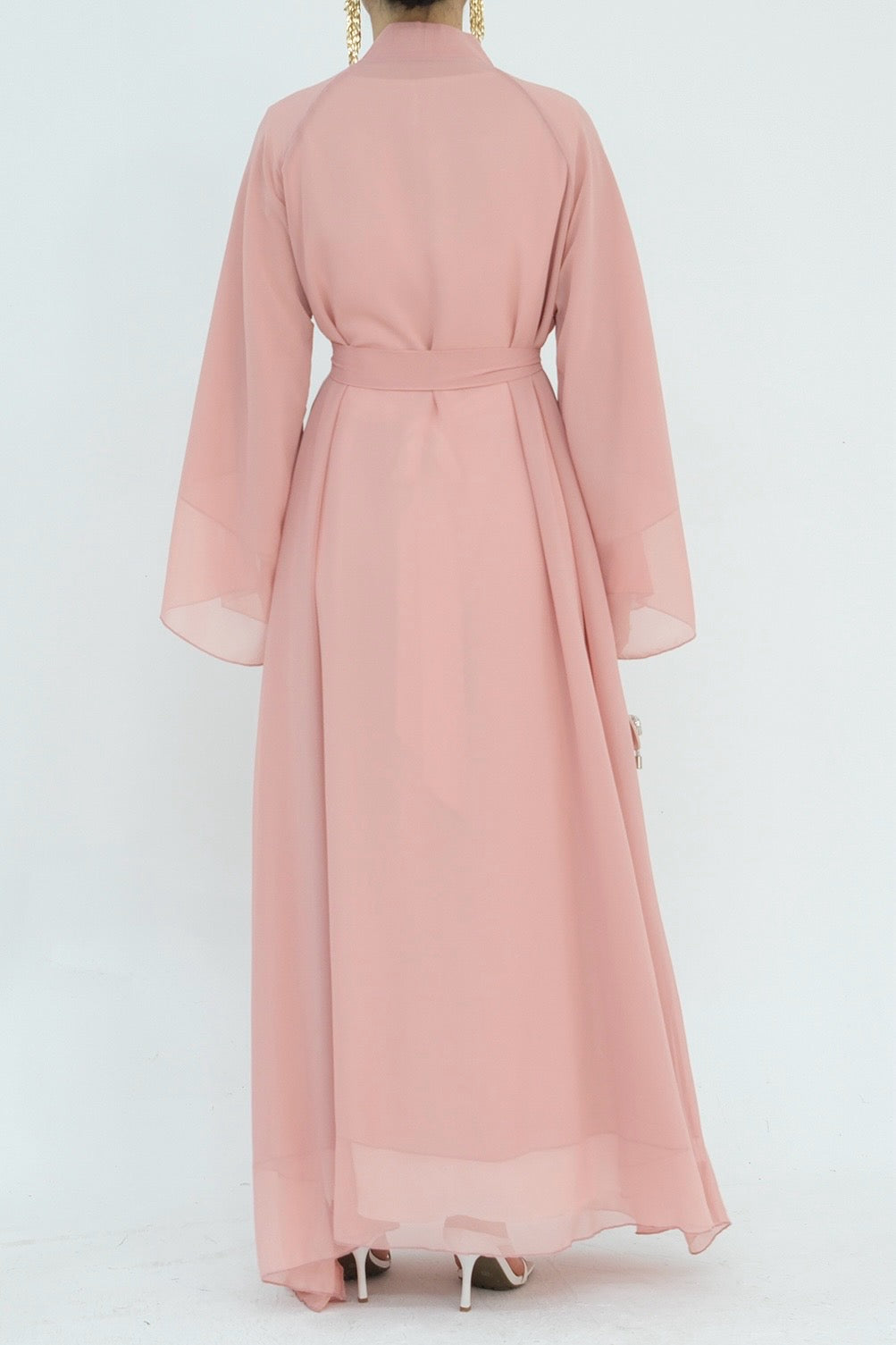 Camille Elegant Shimmering Overlay Open Abaya  839 - Pink