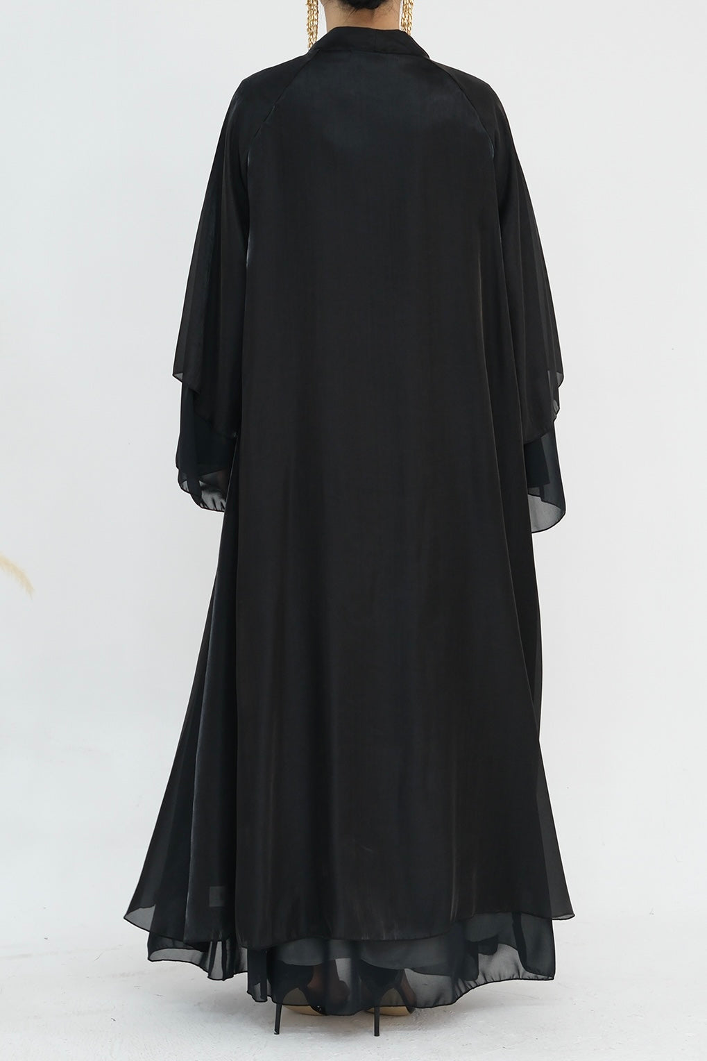 Camille Elegant Shimmering Overlay Open Abaya  839 - Black