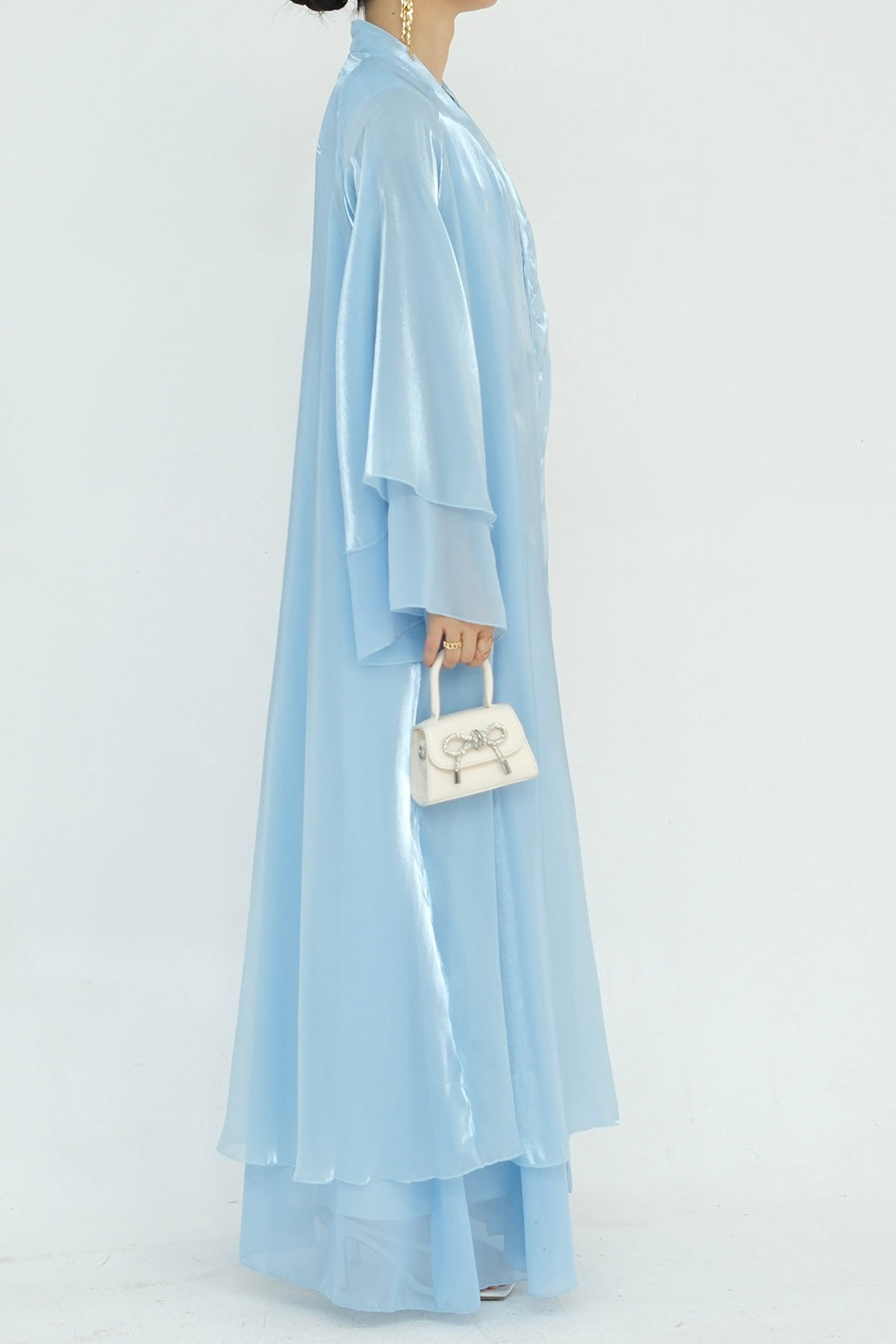 Camille Elegant Shimmering Overlay Open Abaya 839 - Light Blue