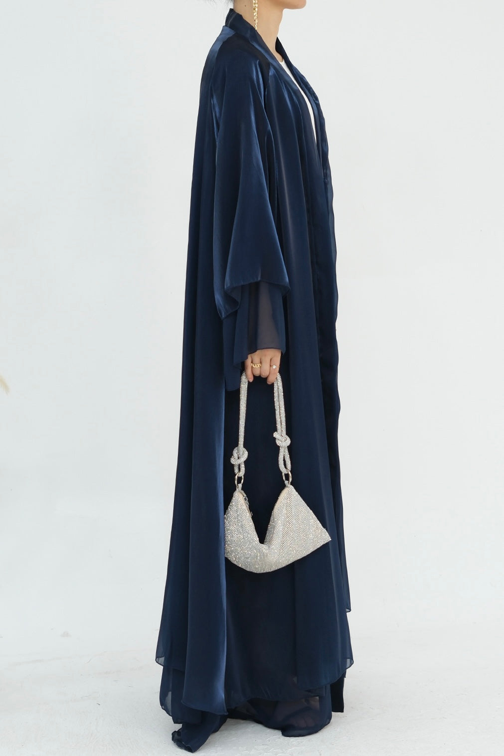 Camille Elegant Shimmering Overlay Open Abaya 839 - Navy Blue