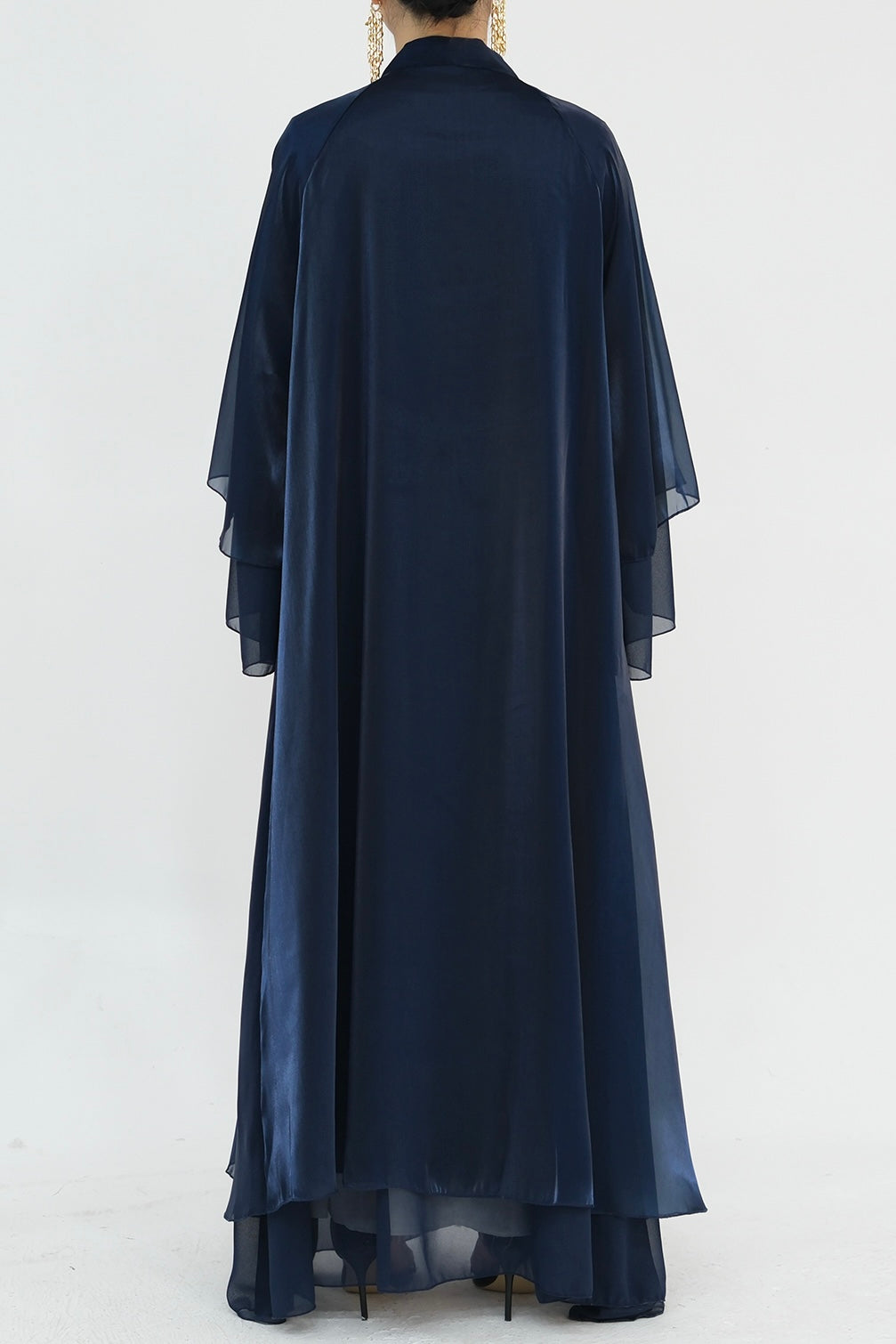 Camille Elegant Shimmering Overlay Open Abaya 839 - Navy Blue