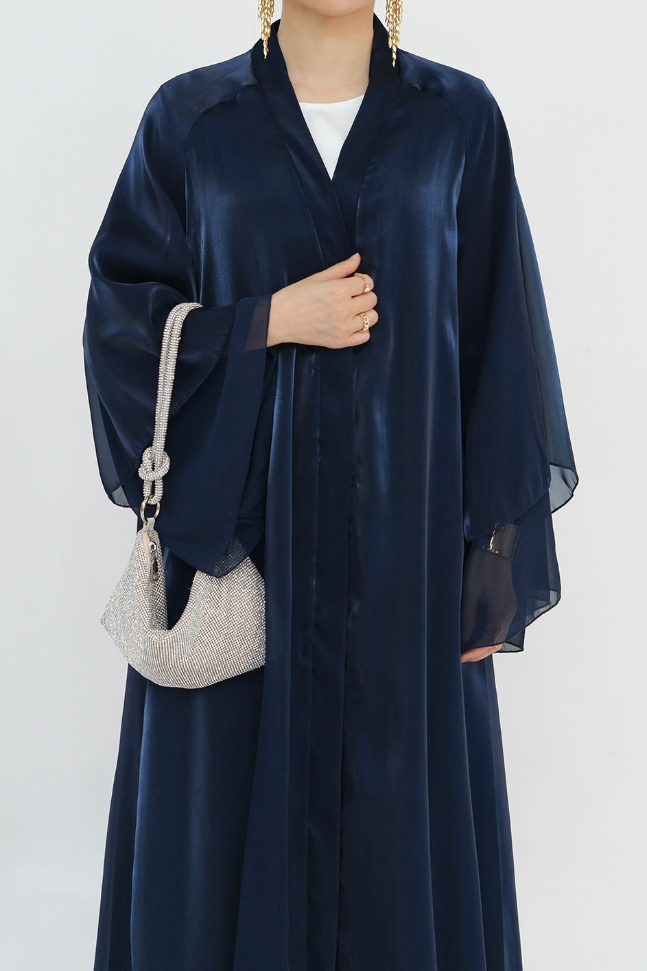 Camille Elegant Shimmering Overlay Open Abaya 839 - Navy Blue