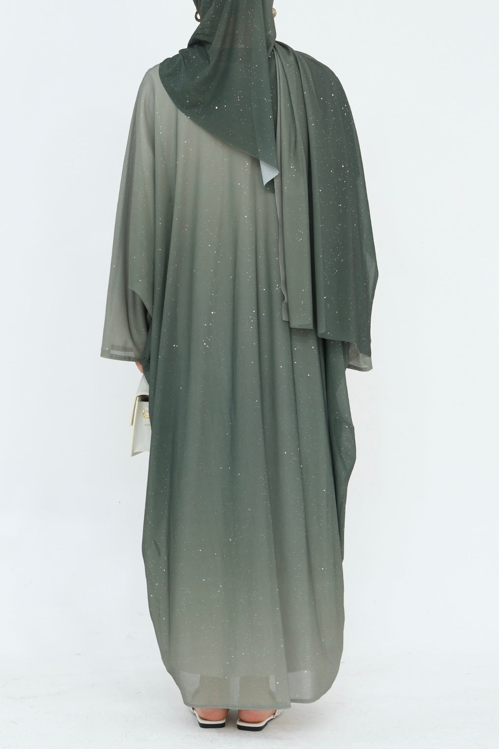 Rida Sparkling Gradient Open Abaya with hijab 840 – Army Green