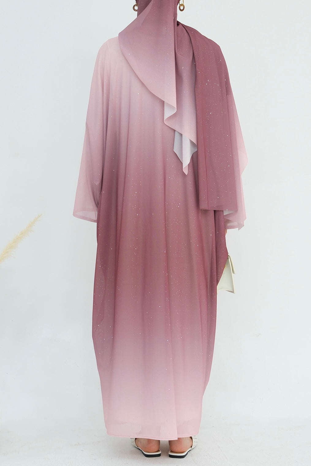 Rida Sparkling Gradient Open Abaya with hijab 840 – Pink