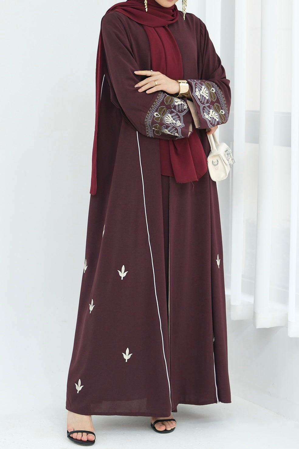 Anisa Intricate Embroidery Open Abaya 843 - Coffee