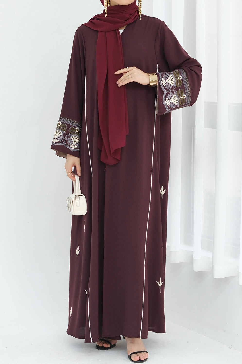 Anisa Intricate Embroidery Open Abaya 843 - Coffee