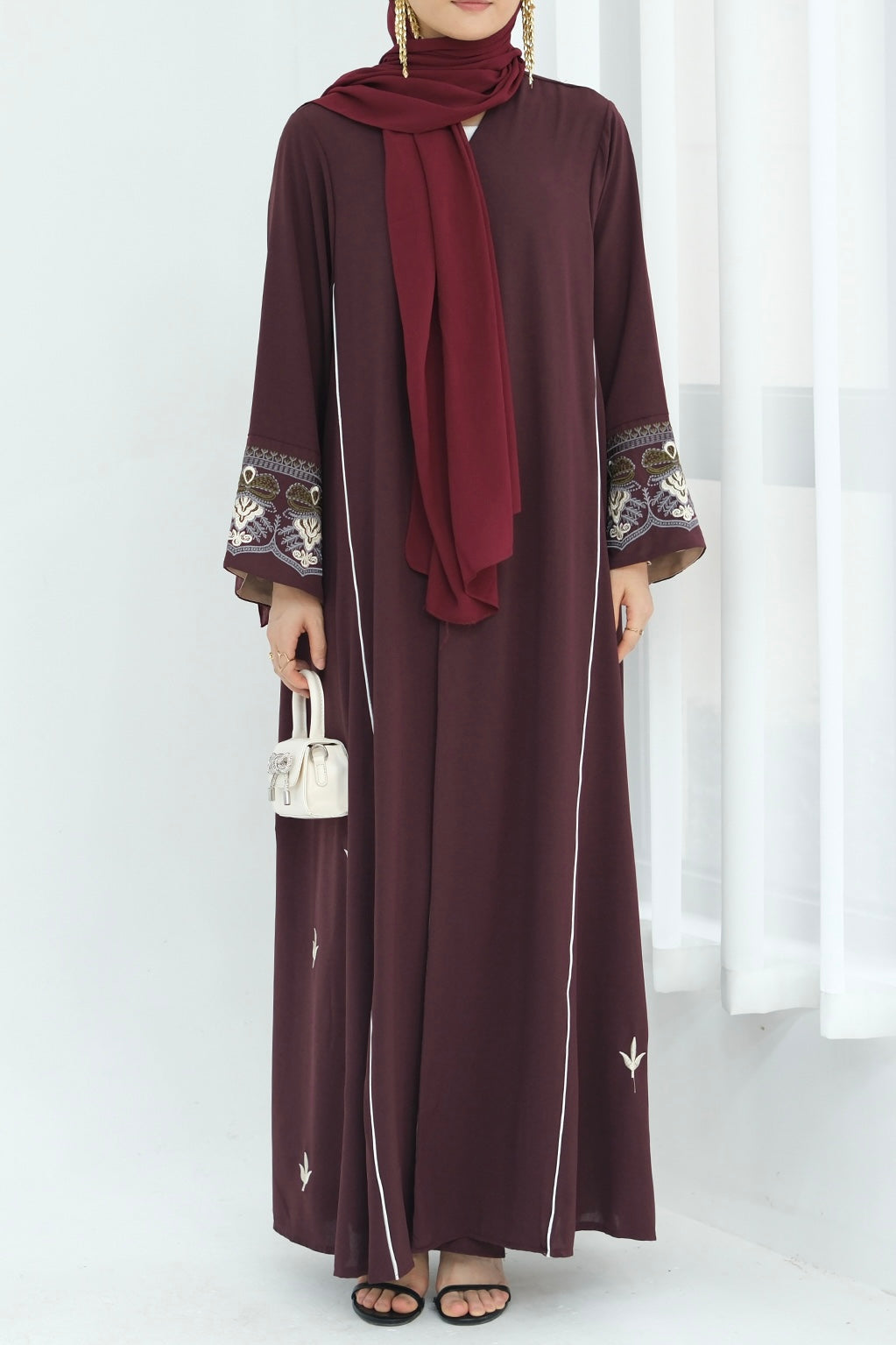 Anisa Intricate Embroidery Open Abaya 843 - Coffee