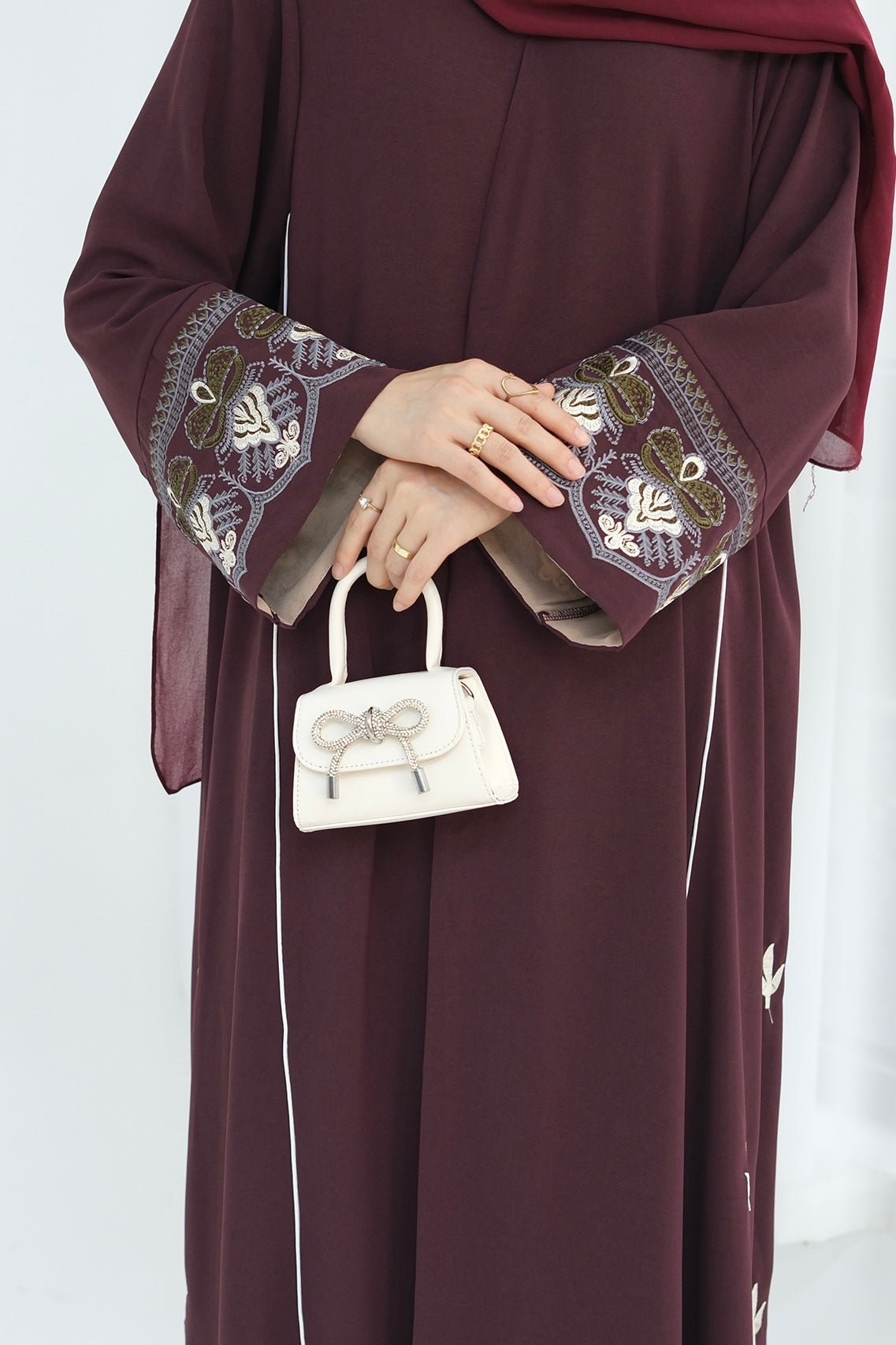 Anisa Intricate Embroidery Open Abaya 843 - Coffee