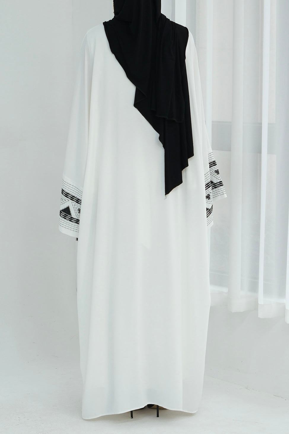 Mariam Intricate Geometric Embroidery Open Abaya 844 - White