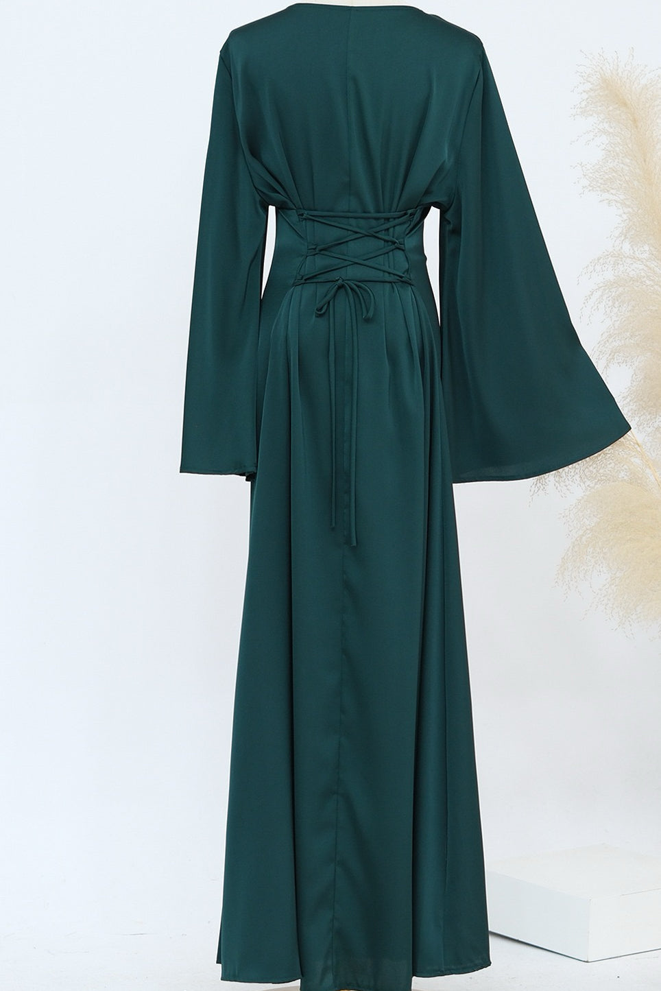 Noura Two-Piece Waist Tie Cape Elegant Abaya Set 860+920 - Dark Green