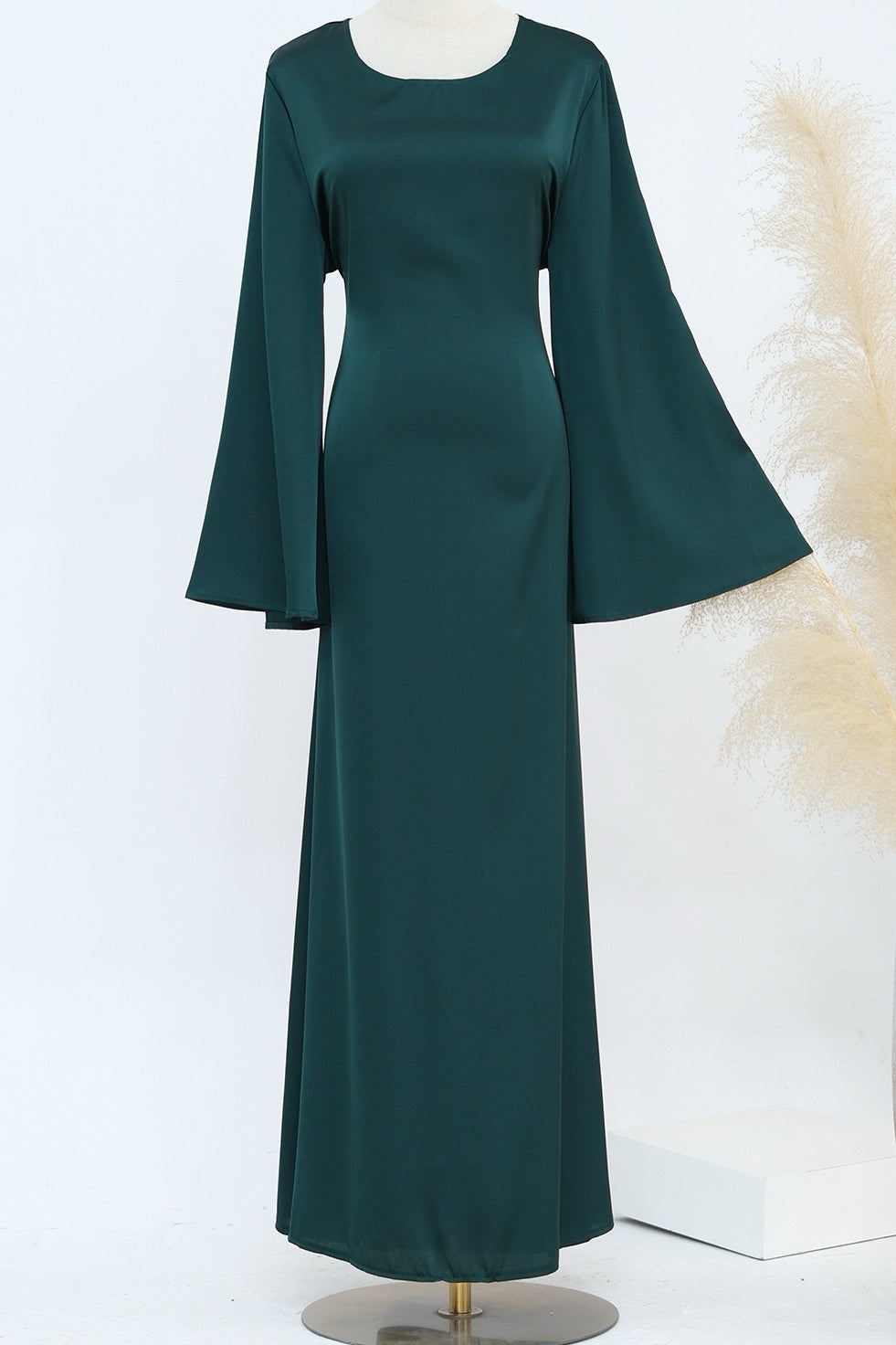 Noura Two-Piece Waist Tie Cape Elegant Abaya Set 860+920 - Dark Green