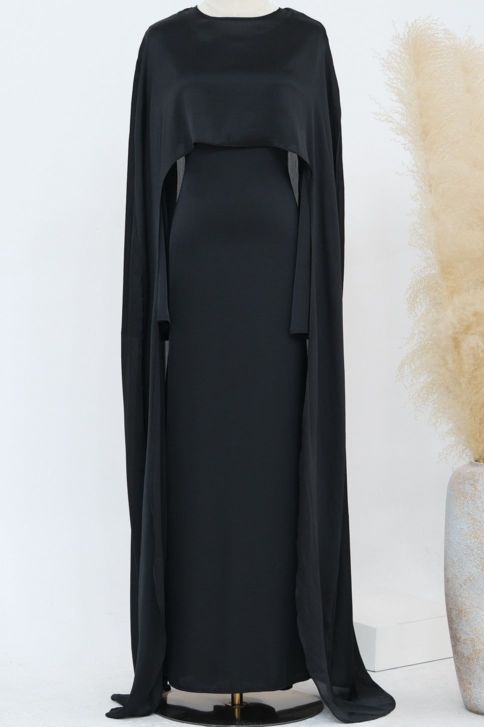 Noura Two-Piece Waist Tie Cape Elegant Abaya Set 860+920 - Dark