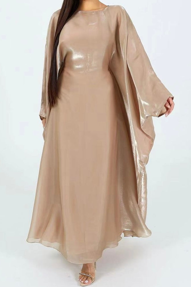 Anita Shiny Batwing Butterfly Sleeve Maxi Dress Kaftan Abaya 770 - Khaki