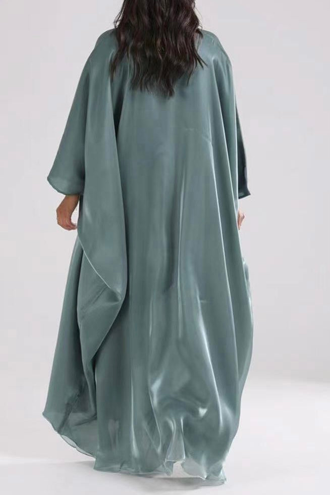 Anita Shiny Batwing Butterfly Sleeve Maxi Dress  Kaftan Abaya 770-Green