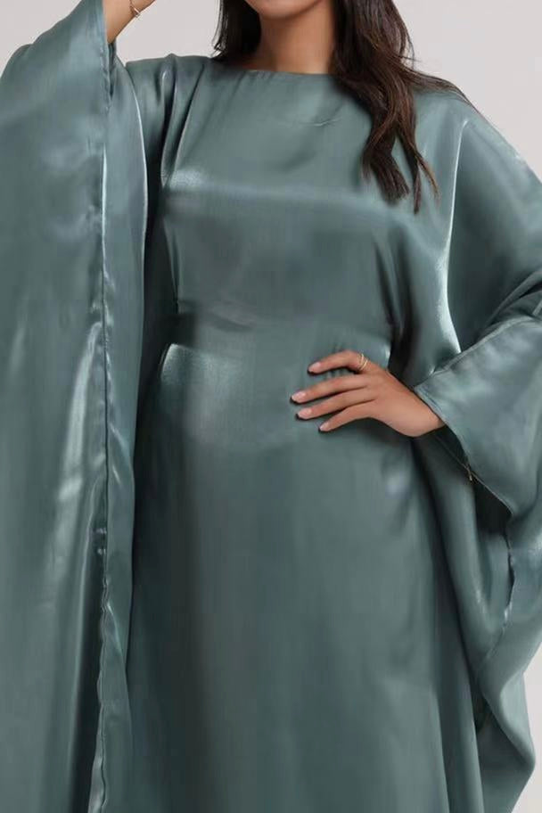 Anita Shiny Batwing Butterfly Sleeve Maxi Dress  Kaftan Abaya 770 - Green