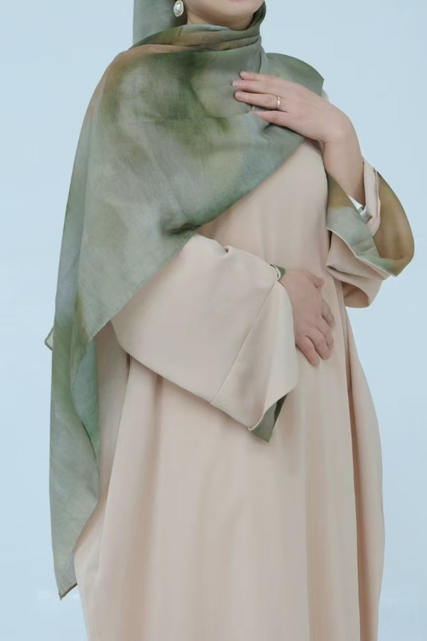 Amira Printed Casual Abaya with Hijab 942 - Khaki