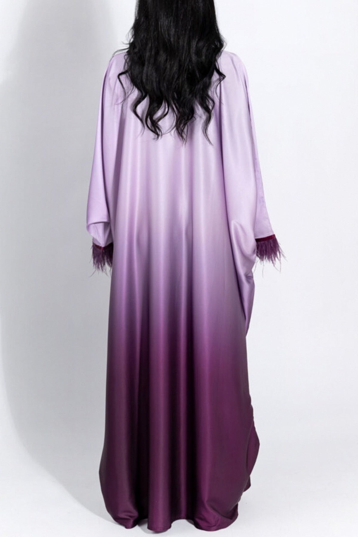 MAYA Feather-Embellished Gradient Kaftan Batwing Abaya 811 - Purple