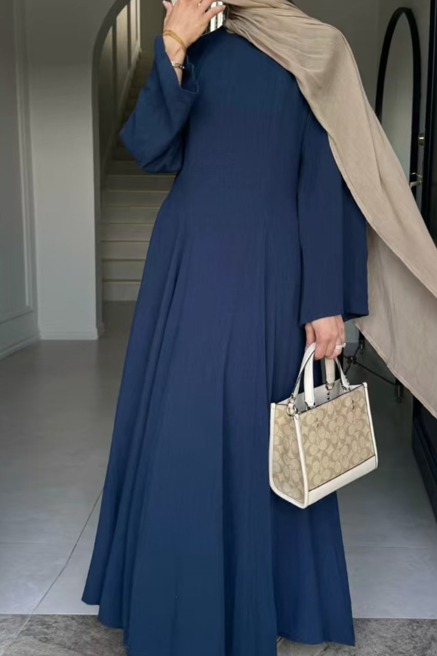 Isabella Back Tie Linen Maxi Dress Abaya 941 - Dark Blue