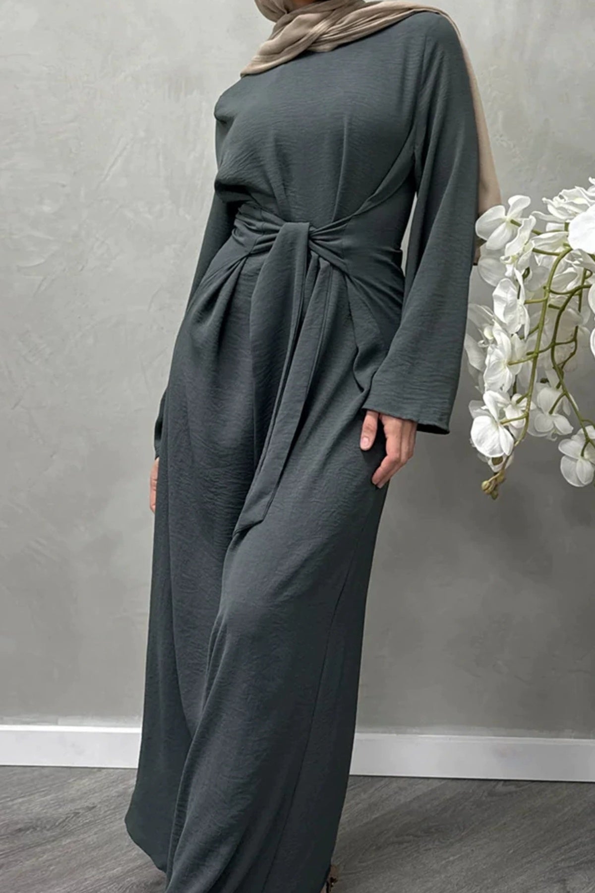 Hanadi Wrap Maxi Dress Abaya 822 - Gray