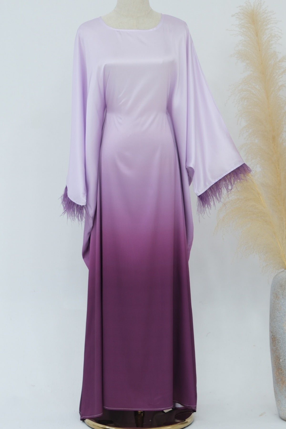 MAYA Feather-Embellished Gradient Kaftan Batwing Abaya 811 - Purple