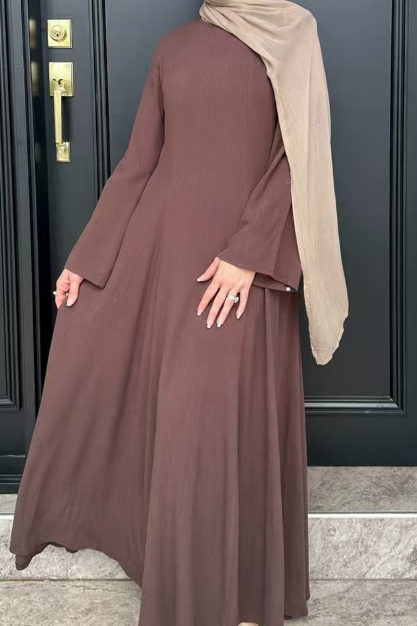 Isabella Back Tie Linen Maxi Dress Abaya 941 - Coffee