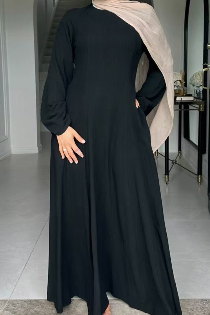 Isabella Back Tie Linen Maxi Dress Abaya 941 - Black