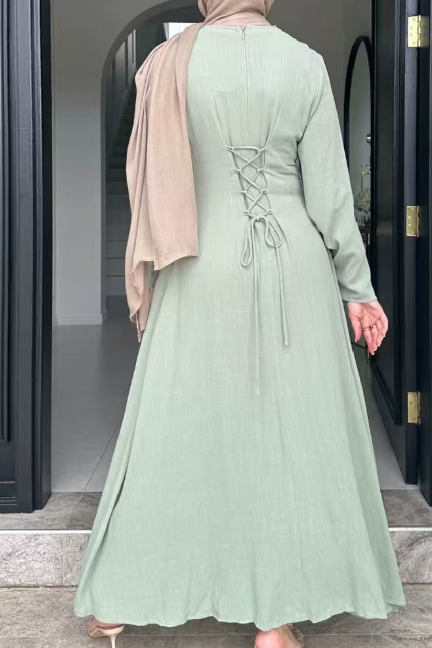 Isabella Back Tie Linen Maxi Dress Abaya 941 - Mint Green