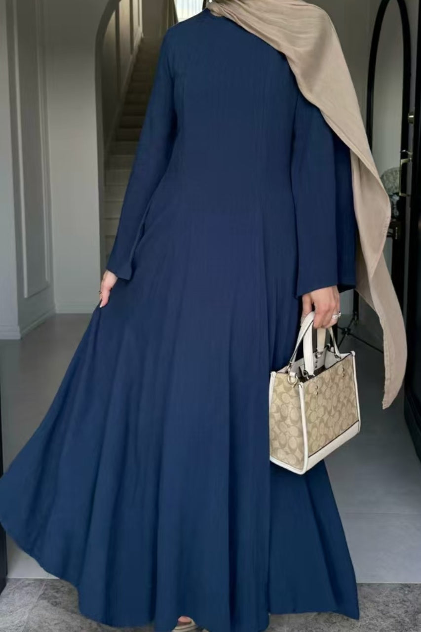 Isabella Back Tie Linen Maxi Dress Abaya 941 - Dark Blue