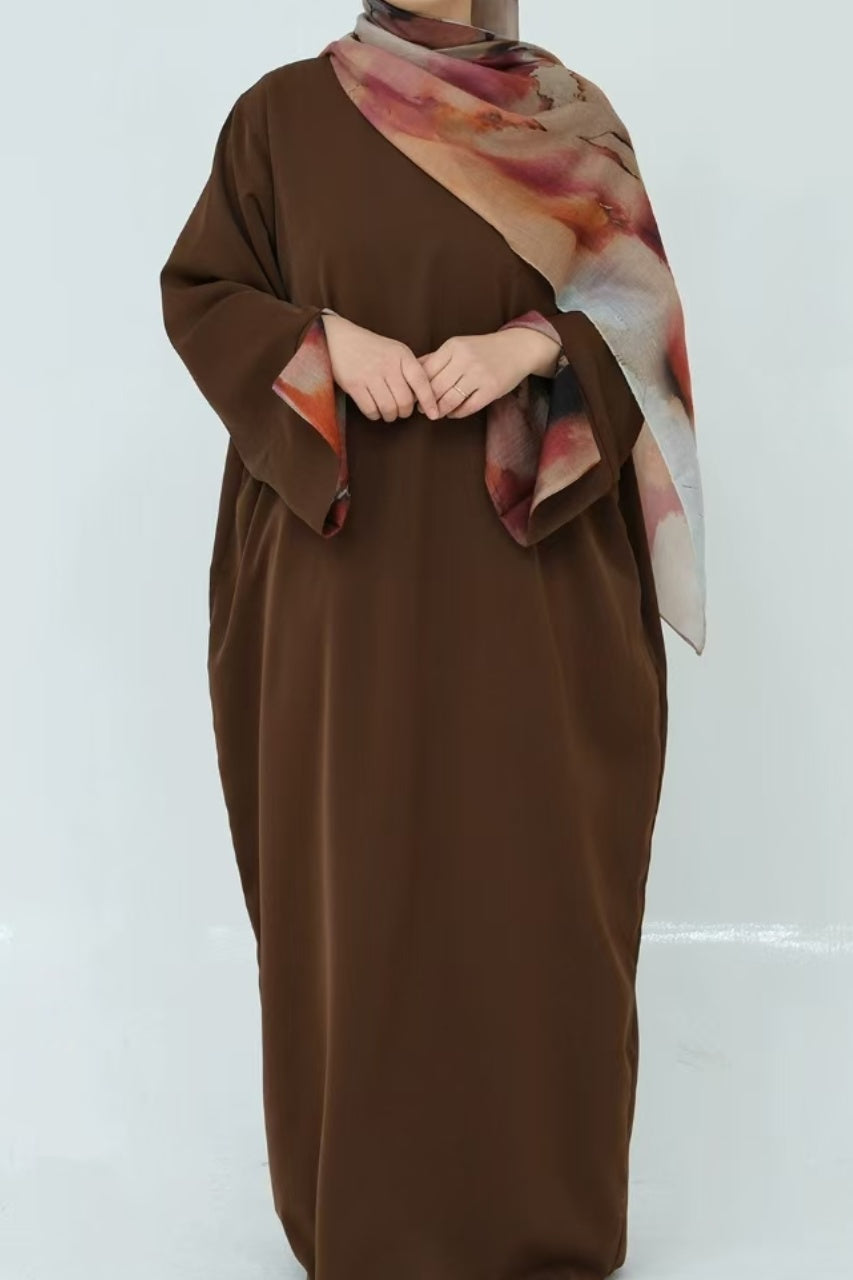 Amira Printed Casual Abaya with Hijab 942 - Coffee