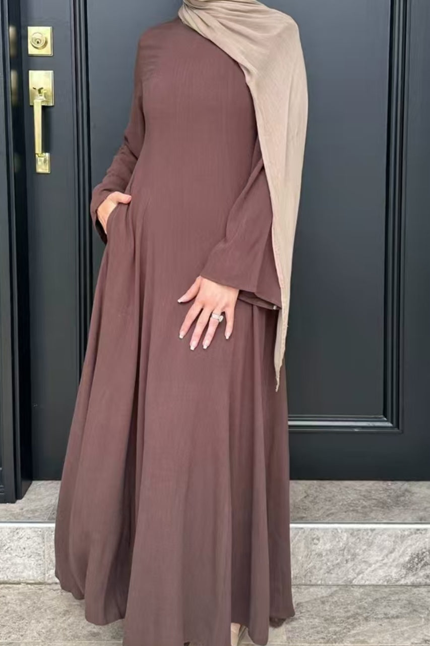 Isabella Back Tie Linen Maxi Dress Abaya 941 - Coffee
