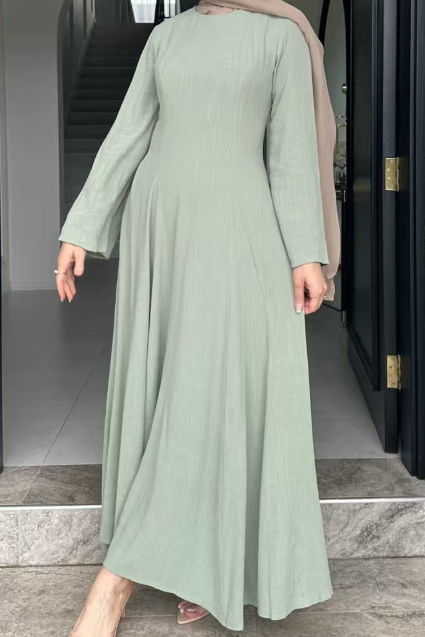 Isabella Back Tie Linen Maxi Dress Abaya 941 - Mint Green