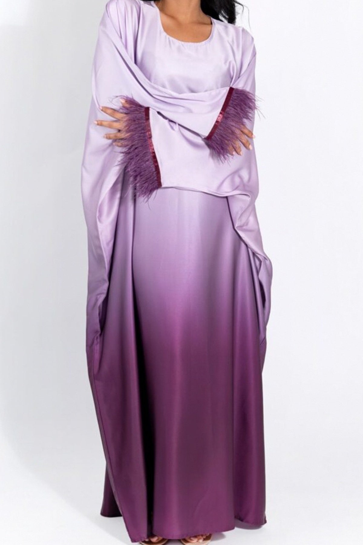 MAYA Feather-Embellished Gradient Kaftan Batwing Abaya 811 - Purple