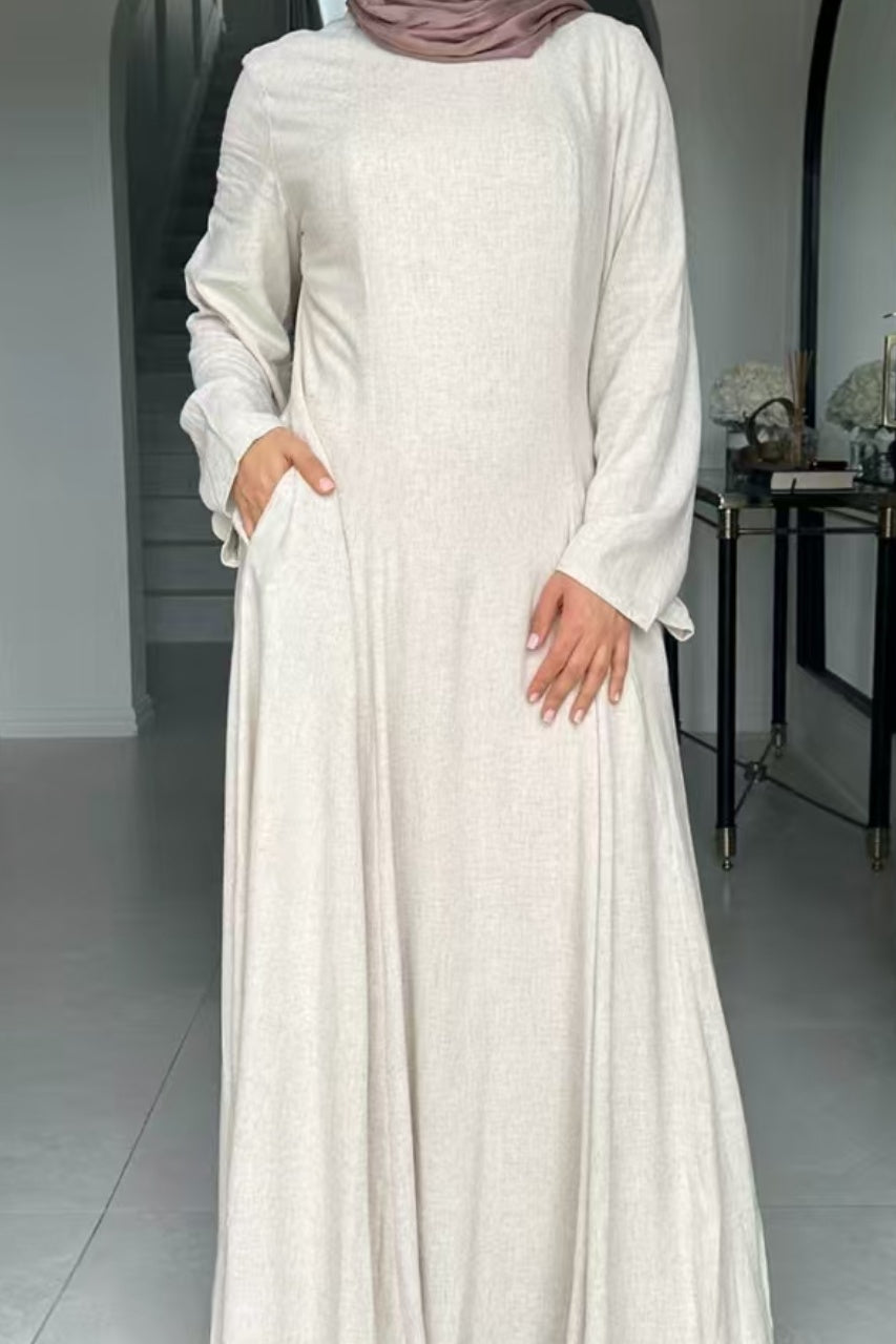 Isabella Back Tie Linen Maxi Dress Abaya 941- Apricot