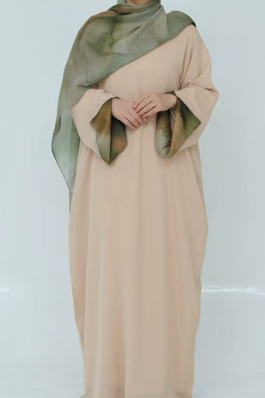 Amira Printed Casual Abaya with Hijab 942 - Khaki
