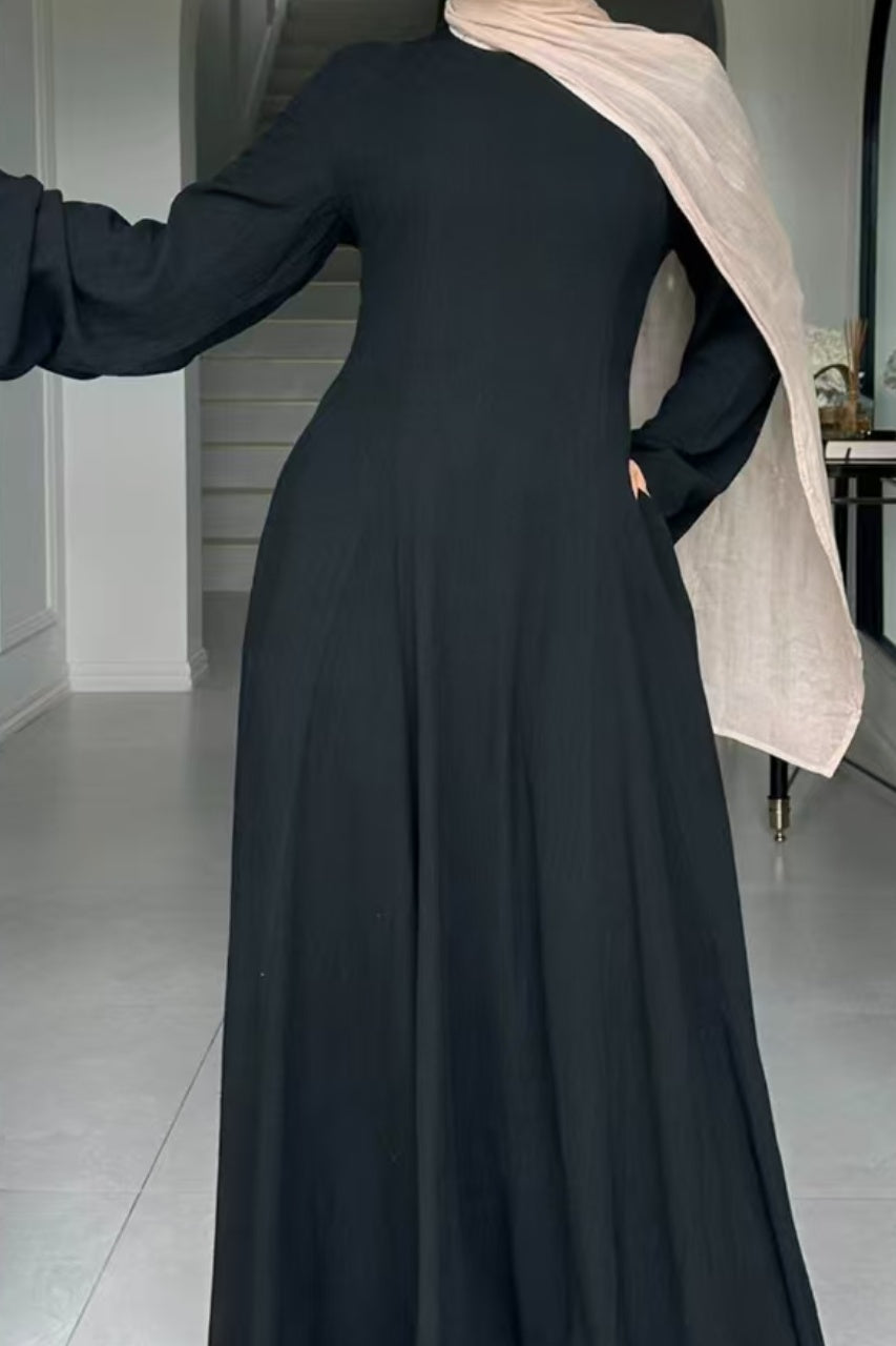 Isabella Back Tie Linen Maxi Dress Abaya 941 - Black