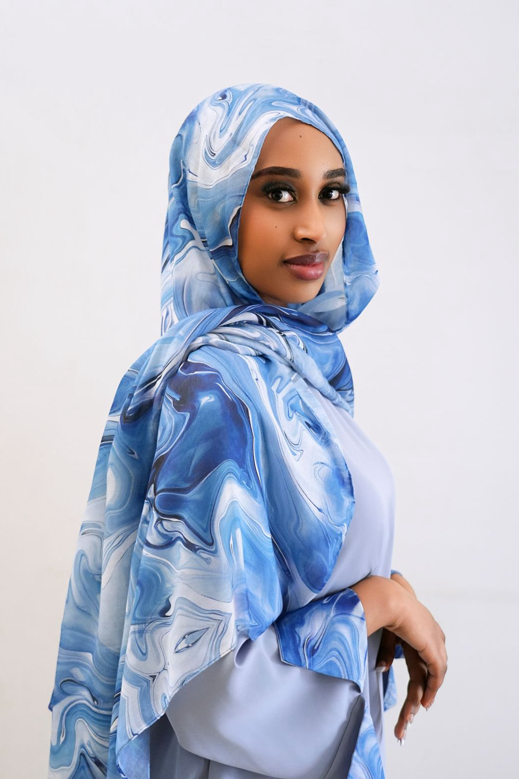 Amira Printed Casual Abaya with Hijab 942 -Blue