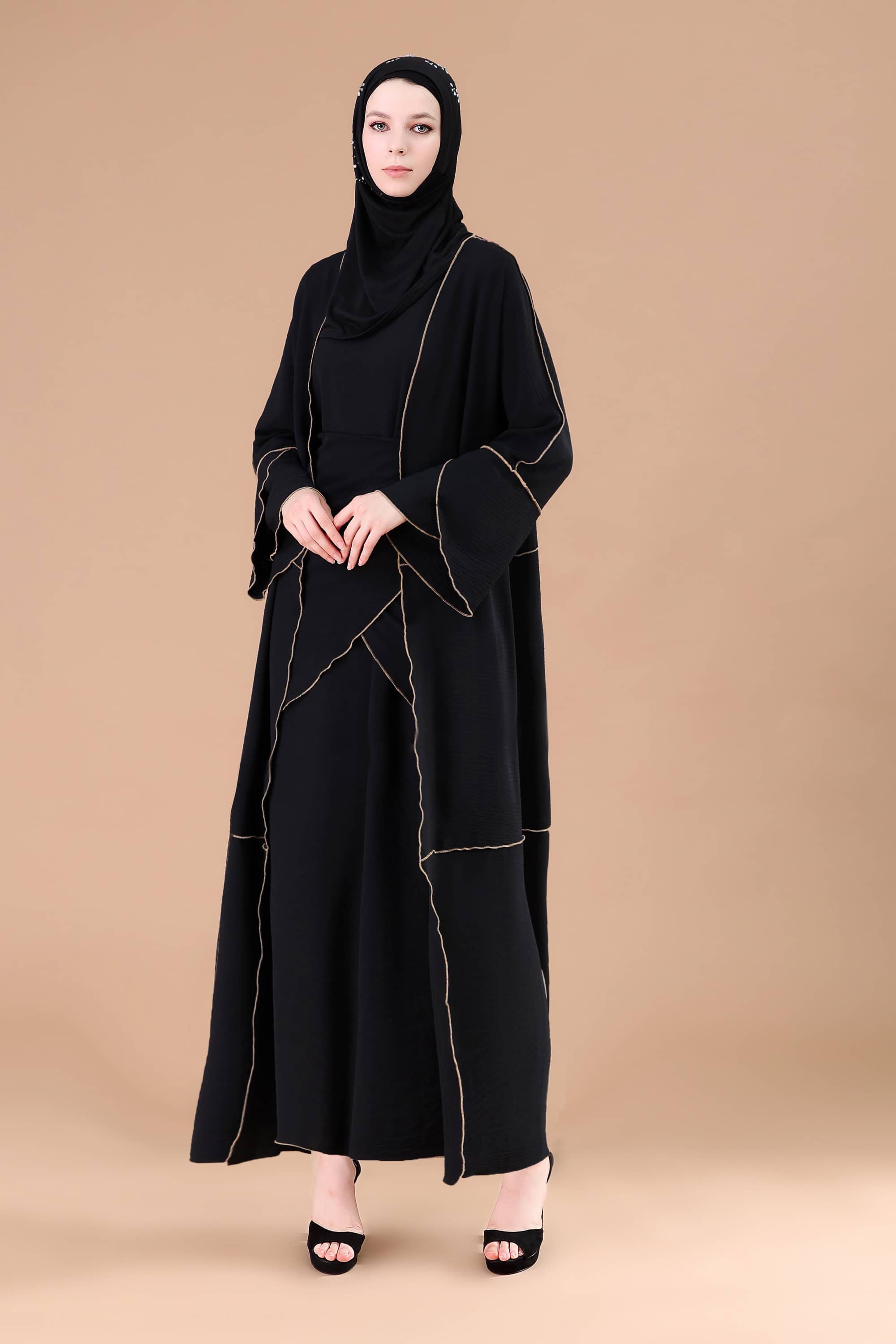 Amara Polyester Modest Abaya Set 509 - Black - Meliza