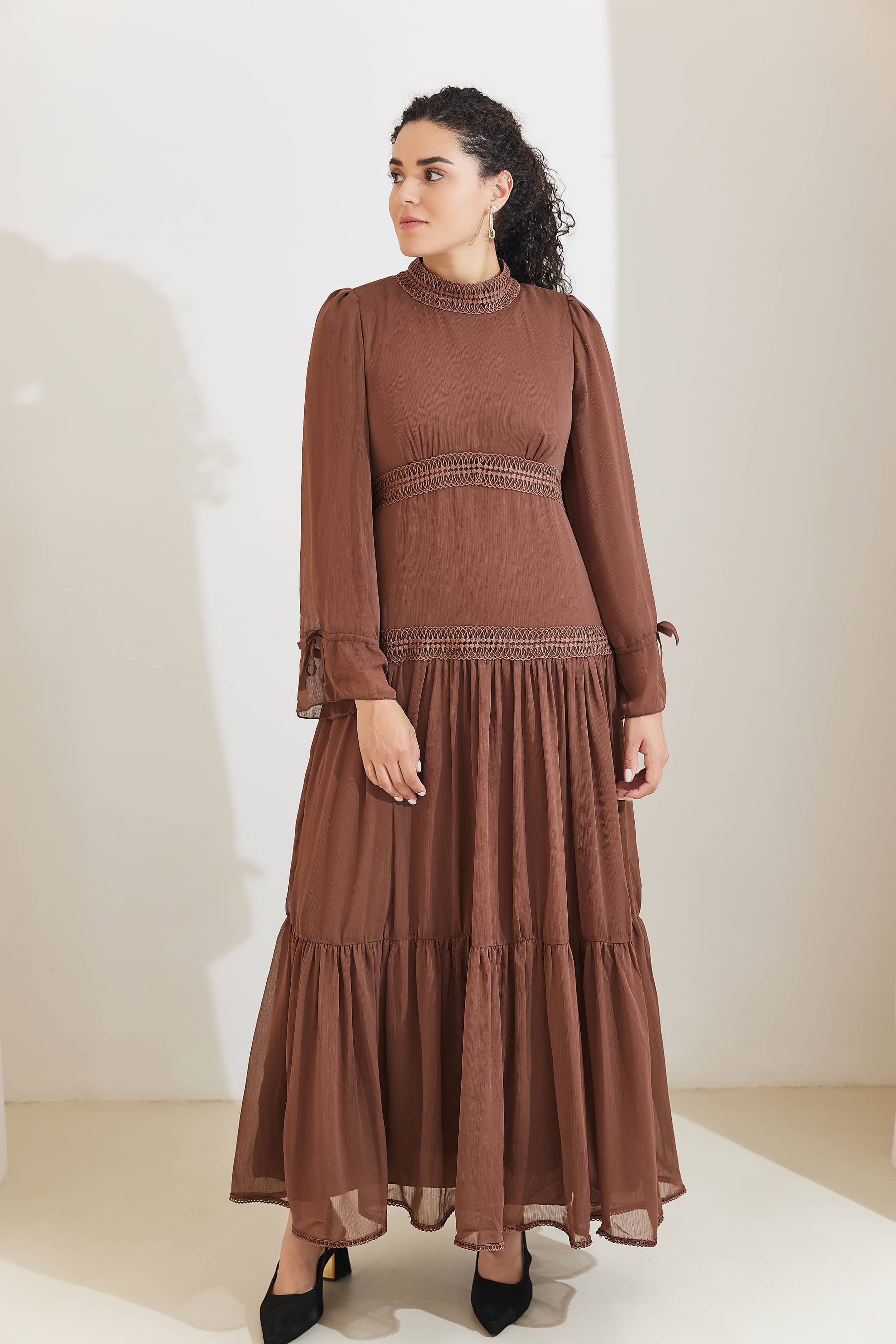 HANI Chiffon Modest Tiered Maxi Dress Abaya - Sienna - Meliza