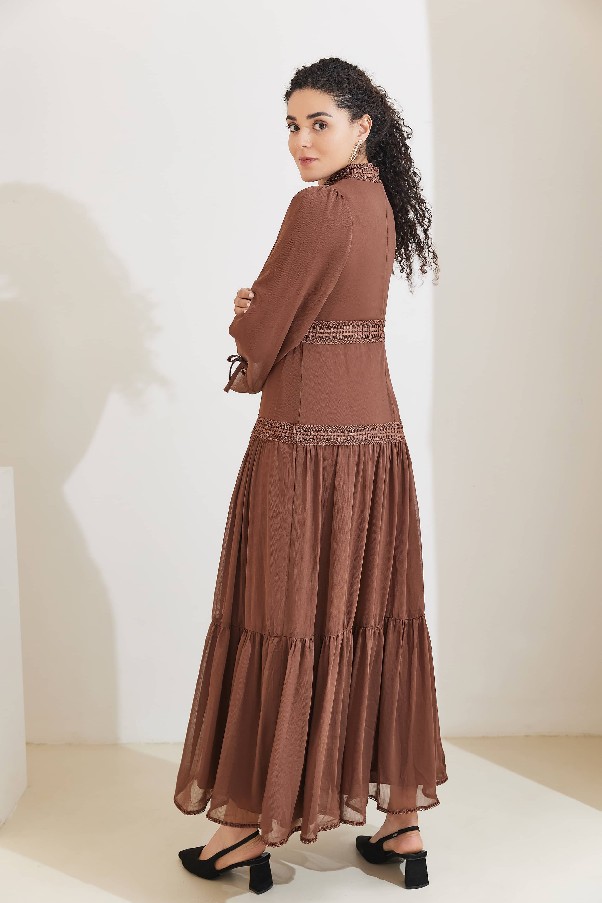 HANI Chiffon Modest Tiered Maxi Dress Abaya - Sienna - Meliza