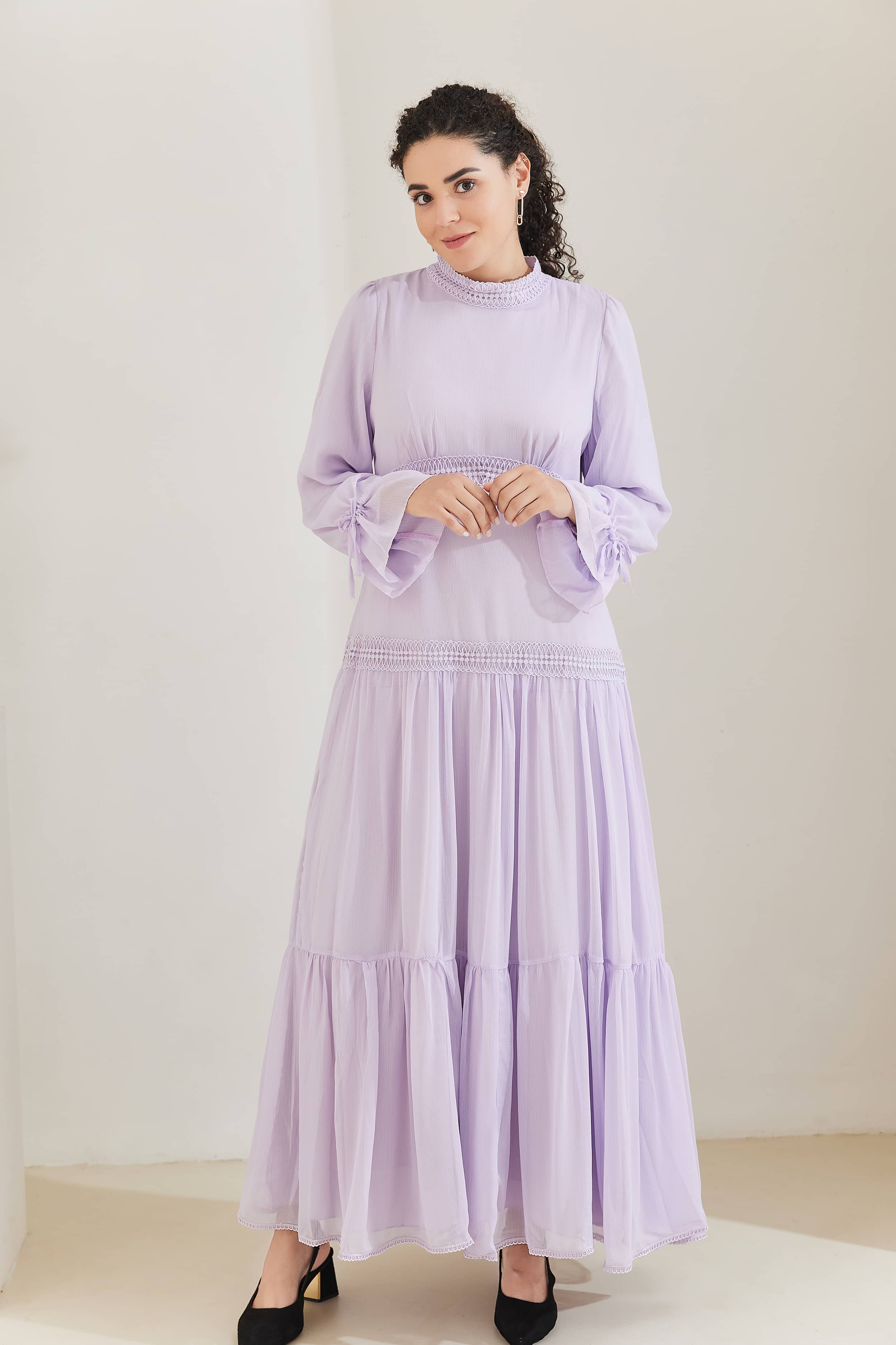 HANI Chiffon Modest Tiered Maxi Dress Abaya - Lavender - Meliza