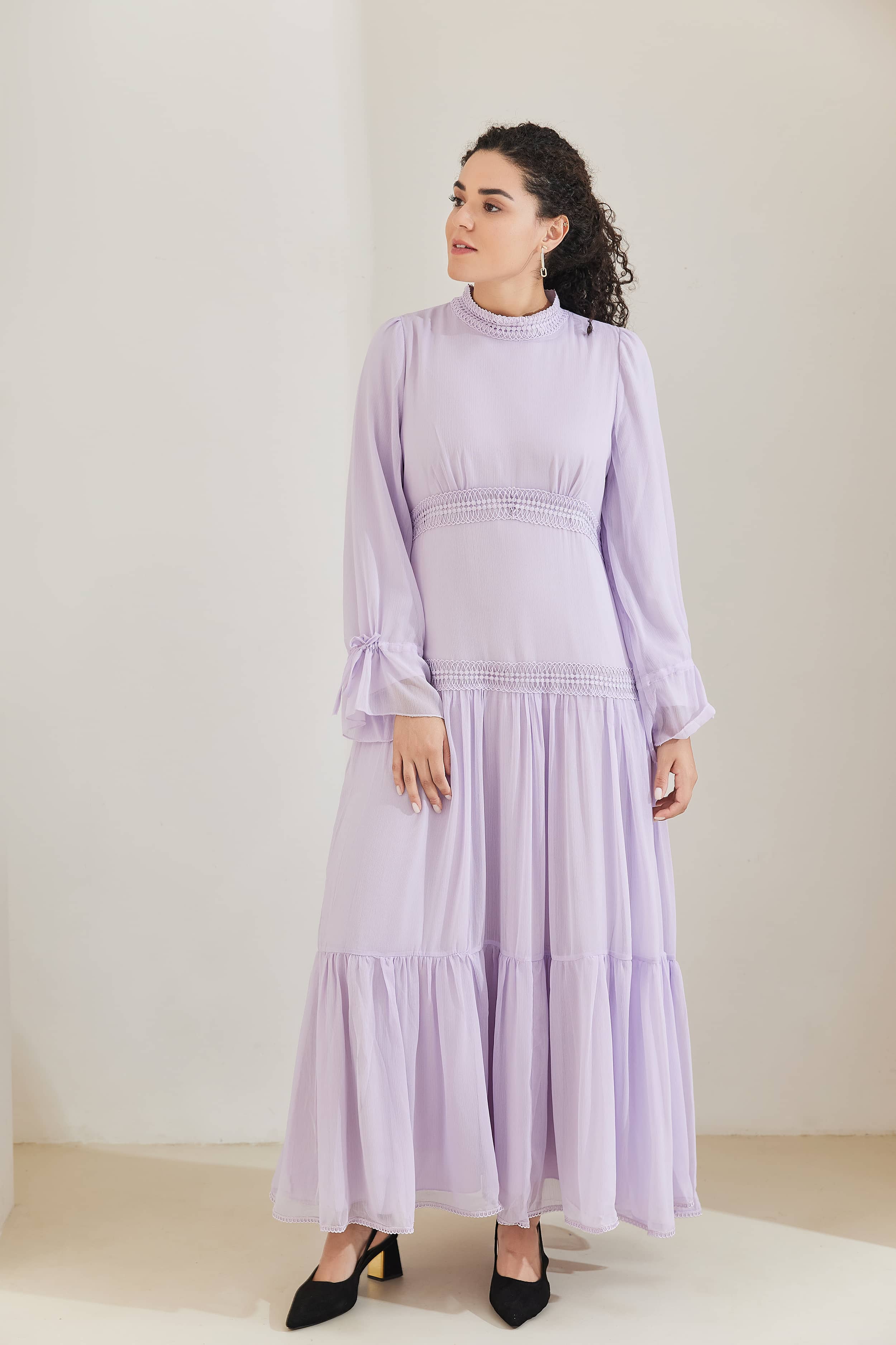 HANI Chiffon Modest Tiered Maxi Dress Abaya - Lavender - Meliza