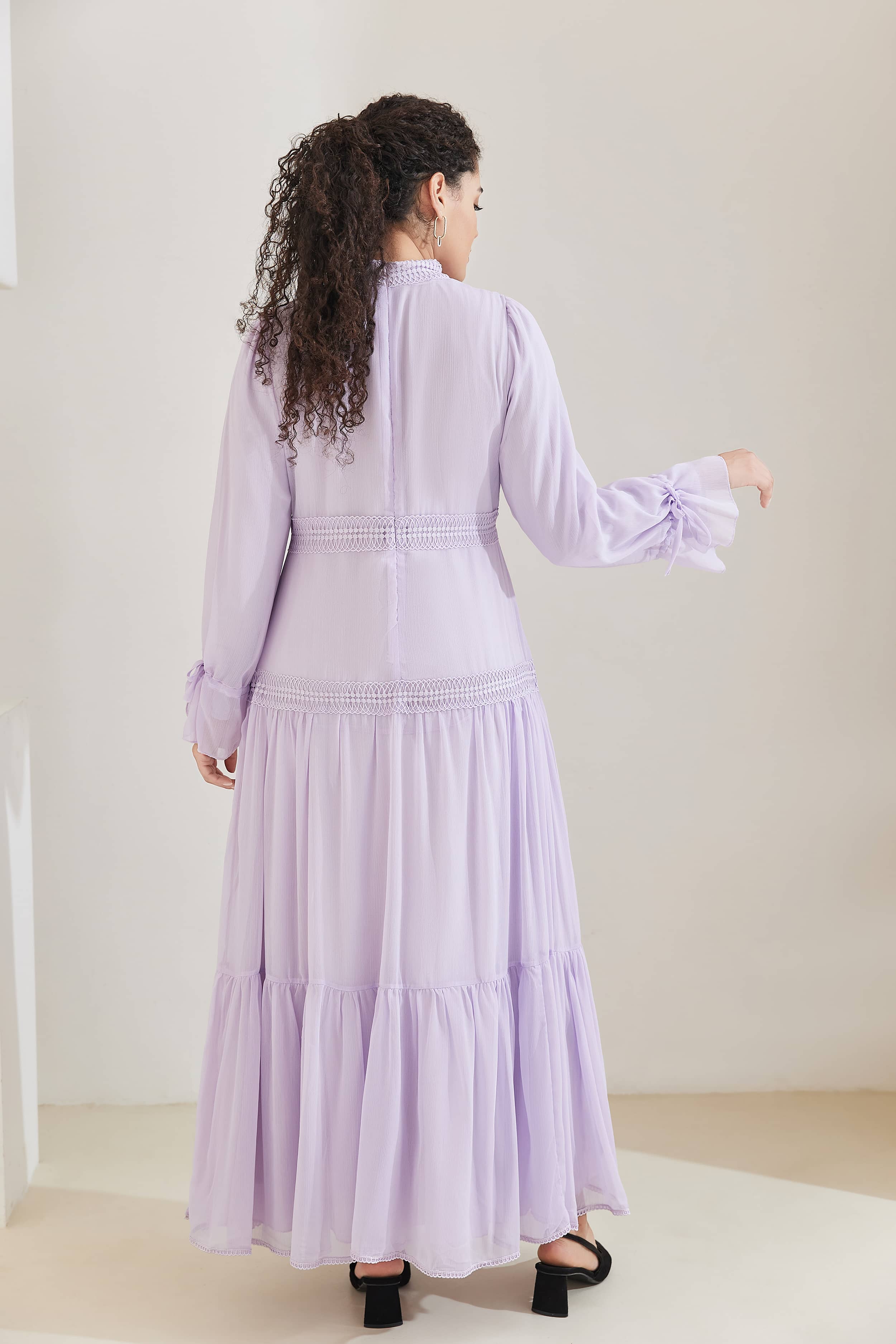 HANI Chiffon Modest Tiered Maxi Dress Abaya - Lavender - Meliza