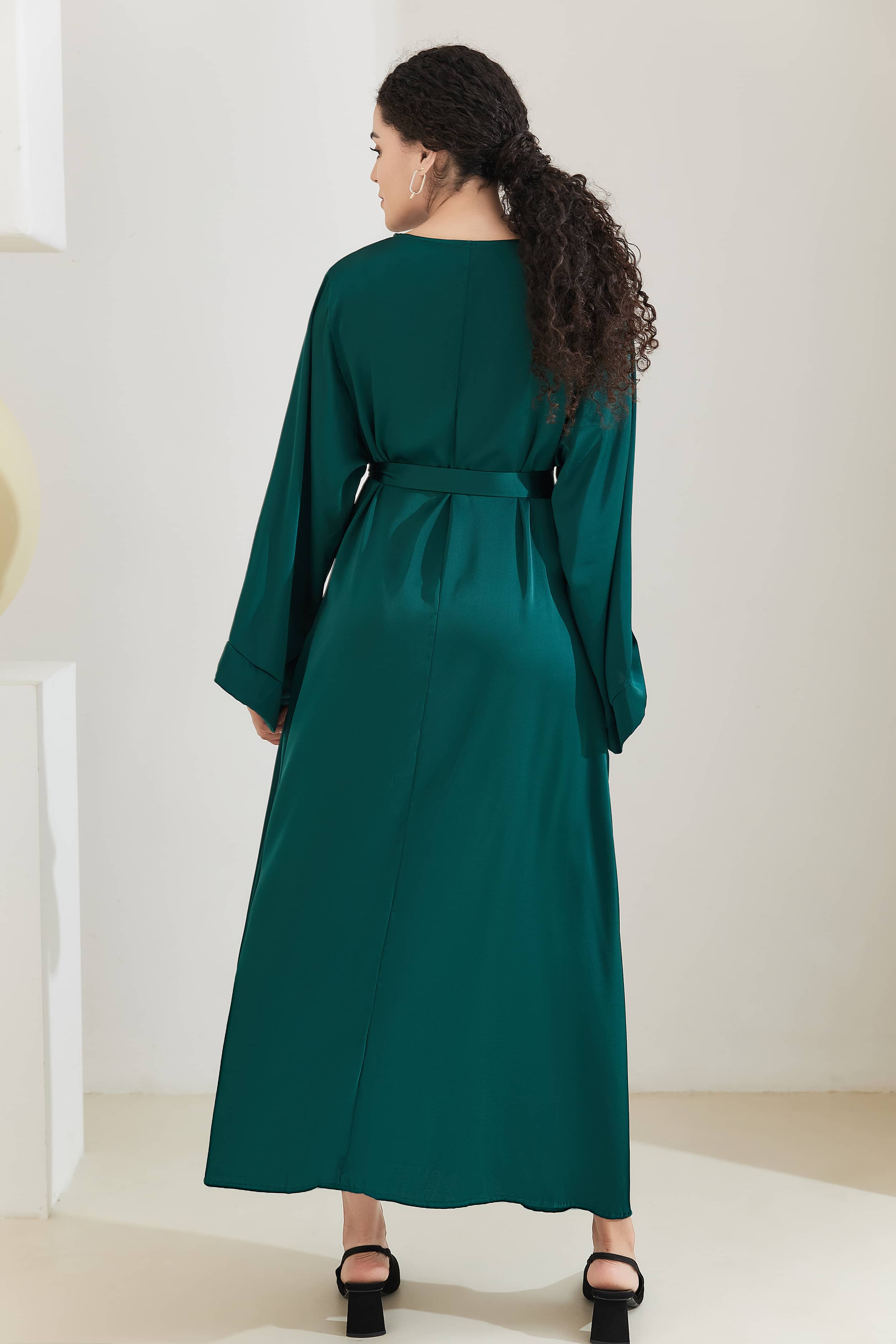 ALEENA Satin Polyester Modest Maxi Dress Abaya 503 - SeaGreen - Meliza